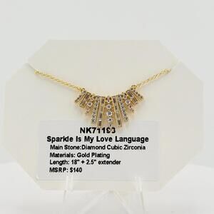 Bomb Party Necklace "Sparkle Is My Love Language" Clear Cz on Yellow Gold